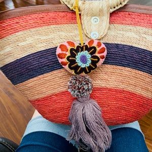 New Organic eco friendly tote,neutral colors embroidered handmade Mexican heart